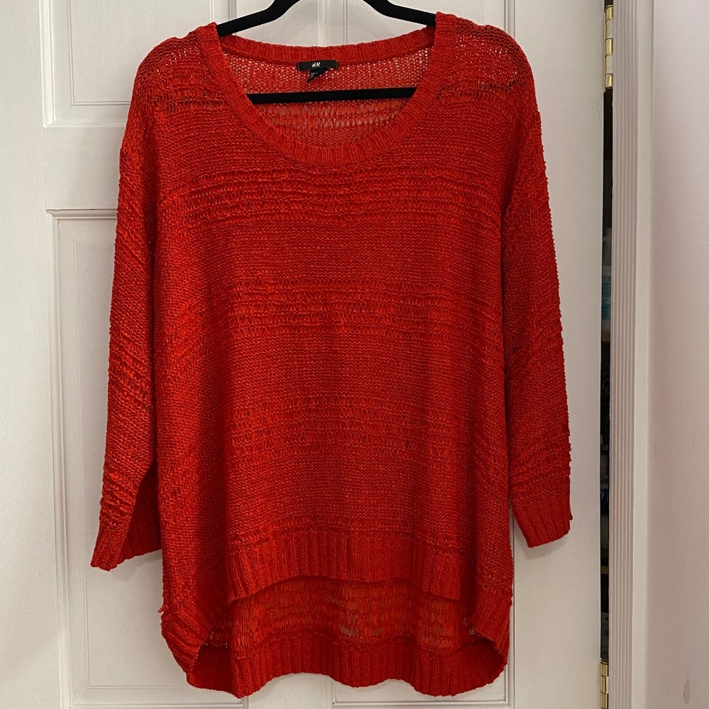 H&M - Red Hole Knit 3/4-sleeve Sweater - XL